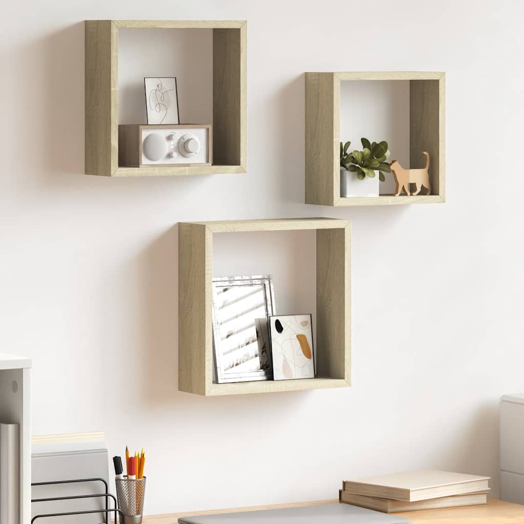 Mensole a Cubo da Parete 3 pz Rovere Sonoma | homemem39