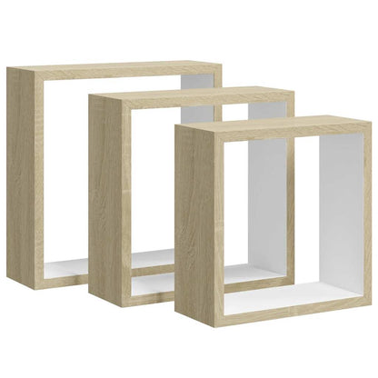 Mensole a Cubo da Parete 3 pz Bianco Rovere Sonoma | homemem39