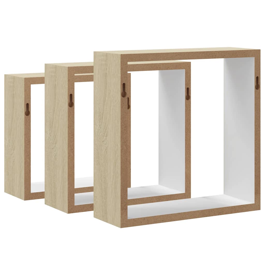 Mensole a Cubo da Parete 3 pz Bianco Rovere Sonoma | homemem39