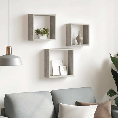 Mensole a Cubo da Parete 3 pz Grigio Cemento | homemem39