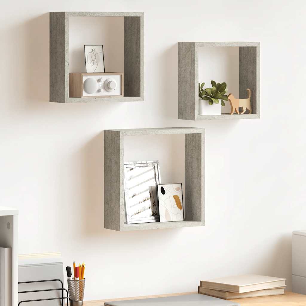 Mensole a Cubo da Parete 3 pz Grigio Cemento | homemem39