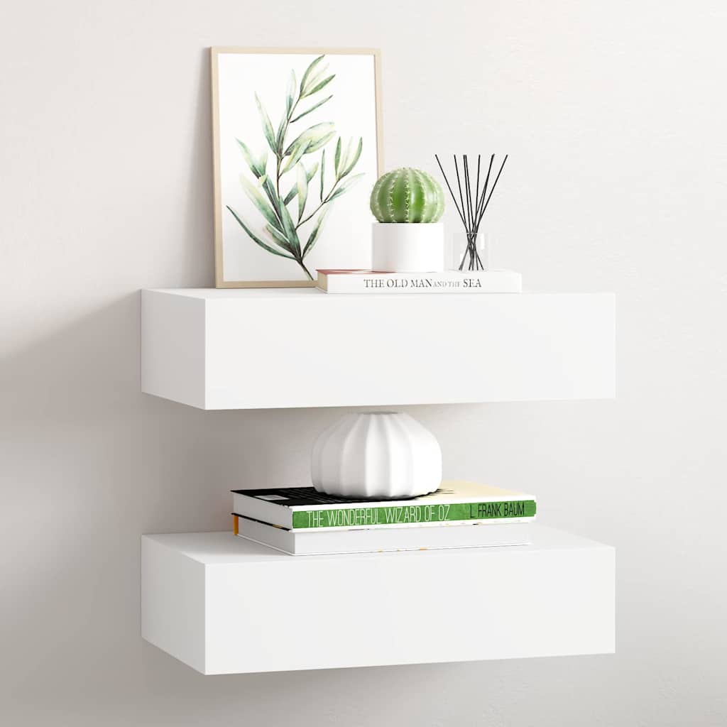Scaffali con Cassetti da Parete 2 pz Bianchi MDF