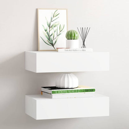 Scaffali con Cassetti da Parete 2 pz Bianchi MDF