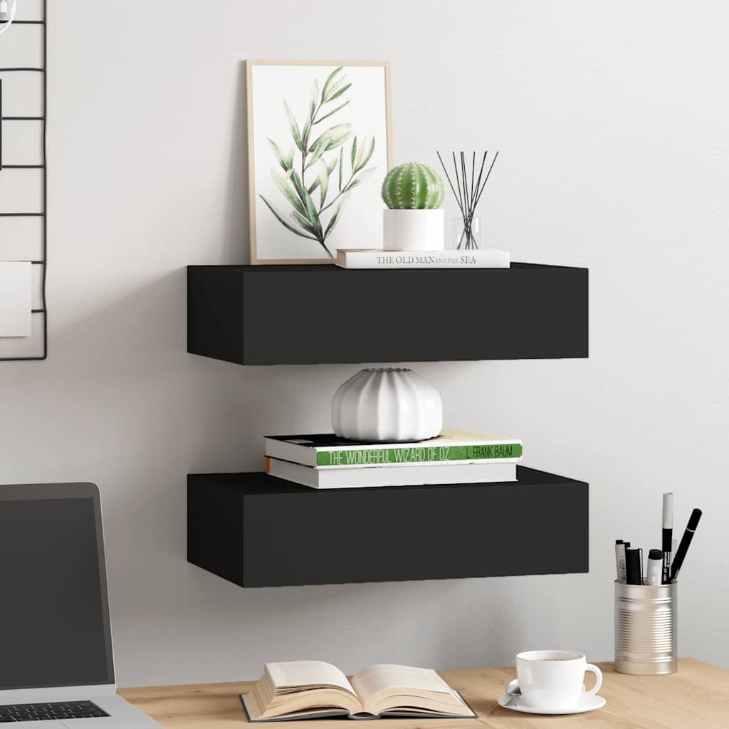 Scaffali con Cassetti da Parete 2 pz Neri 40x23,5x10 cm MDF | homemem39