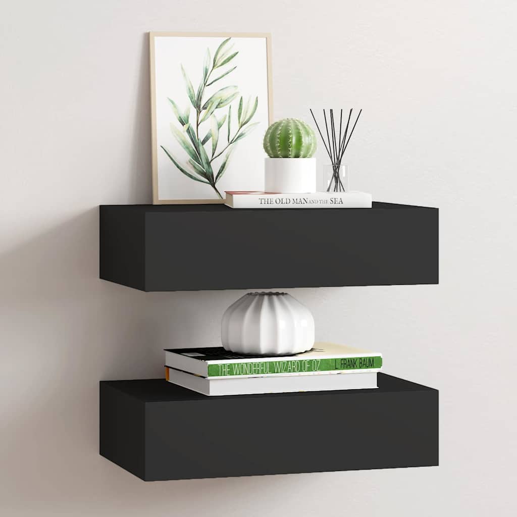 Scaffali con Cassetti da Parete 2 pz Neri 40x23,5x10 cm MDF | homemem39