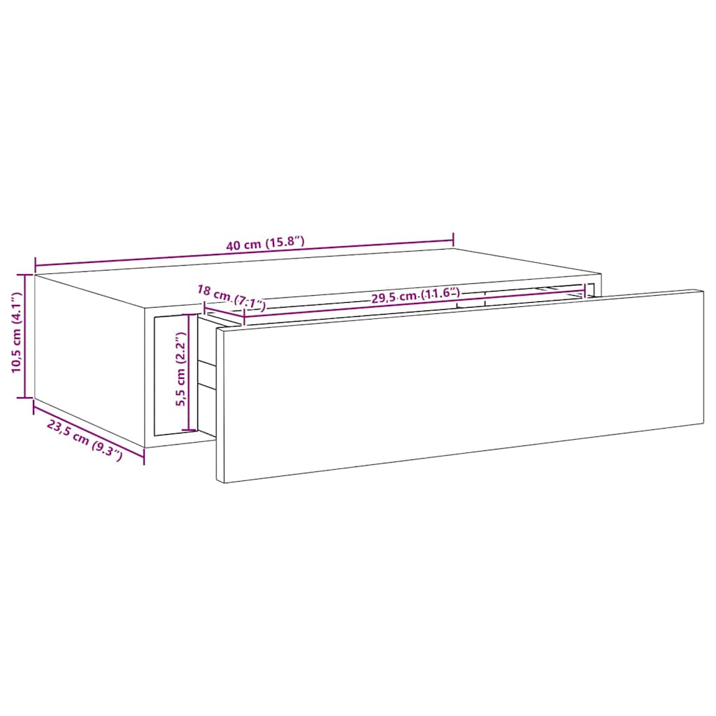 Scaffale con Cassetti da Parete Grigio 40x23,5x10 cm in MDF | homemem39