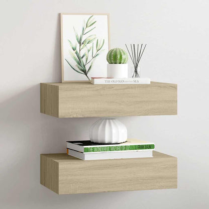 Scaffali con Cassetti da Parete 2 pz Rovere 40x23,5x10 cm MDF | homemem39
