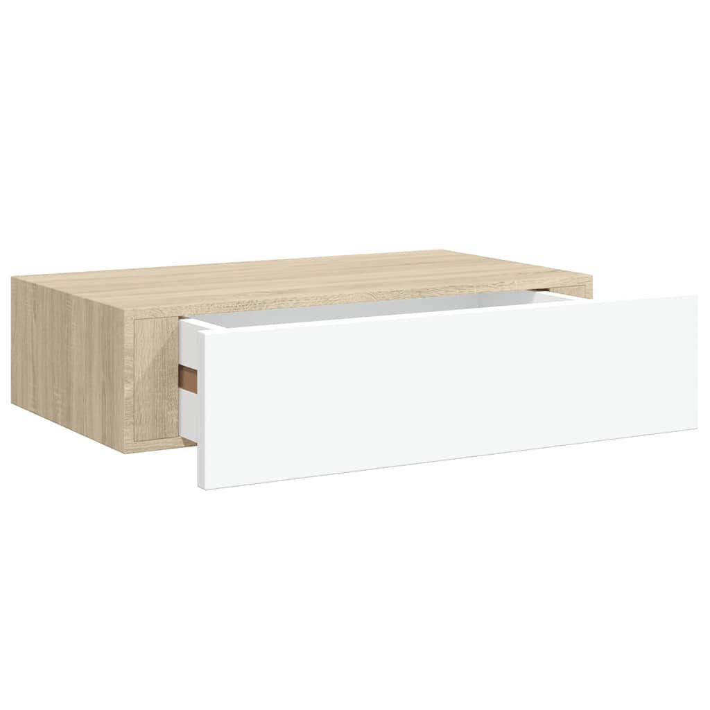 Mensola a muro con cassetti in rovere e bianco 40x23,5x10 cm MDF | homemem39