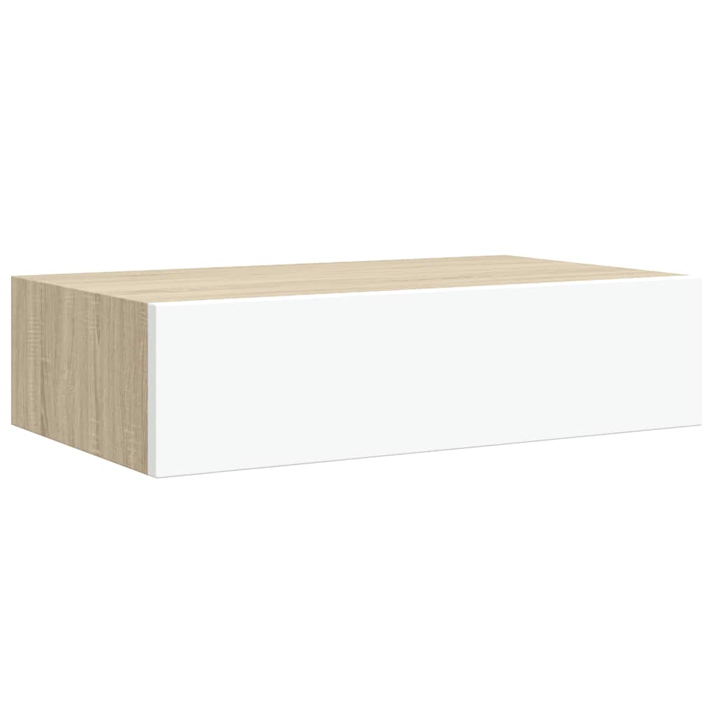 Mensola a muro con cassetti in rovere e bianco 40x23,5x10 cm MDF | homemem39