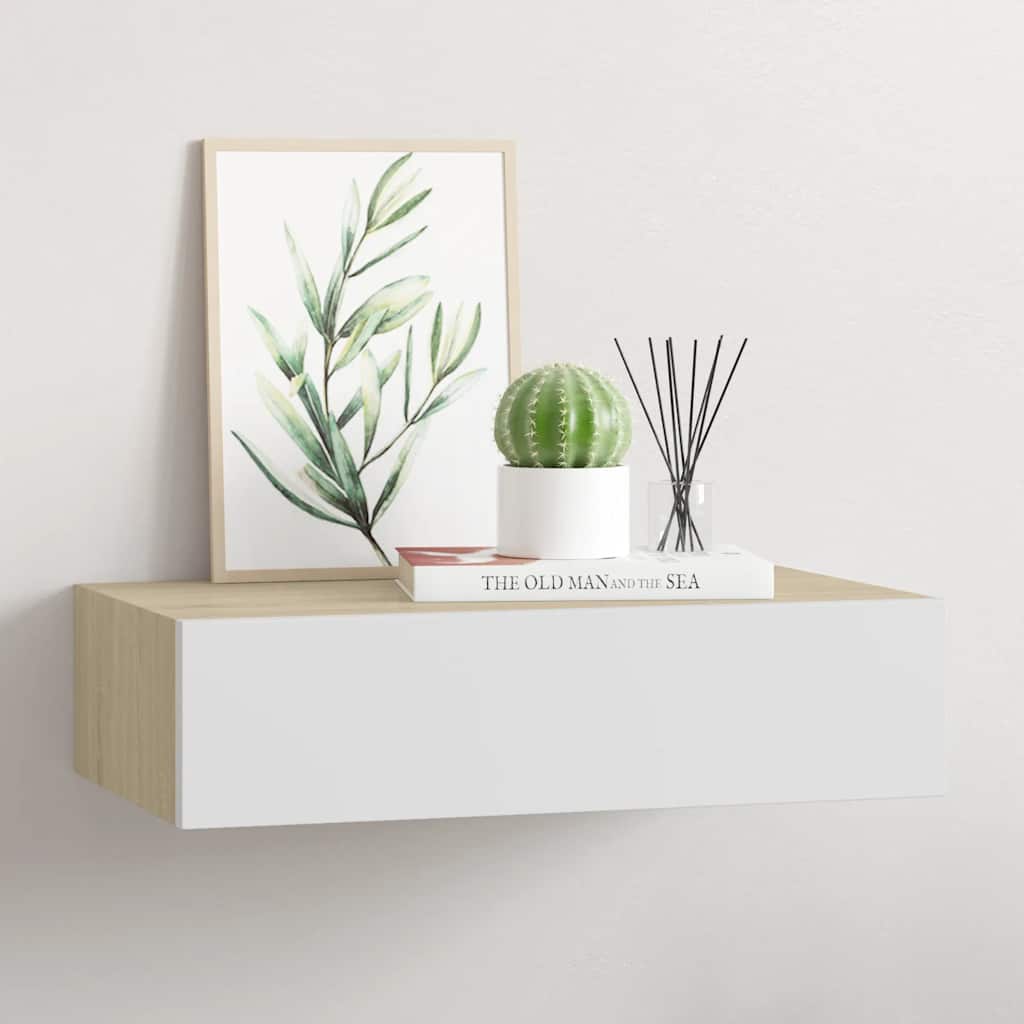 Mensola a muro con cassetti in rovere e bianco 40x23,5x10 cm MDF | homemem39