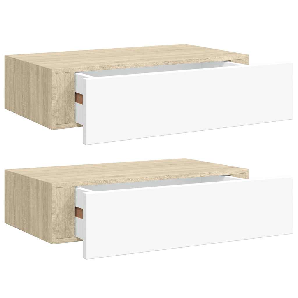 Scaffali con Cassetti 2 pz Rovere e Bianco 40x23,5x10 cm in MDF | homemem39