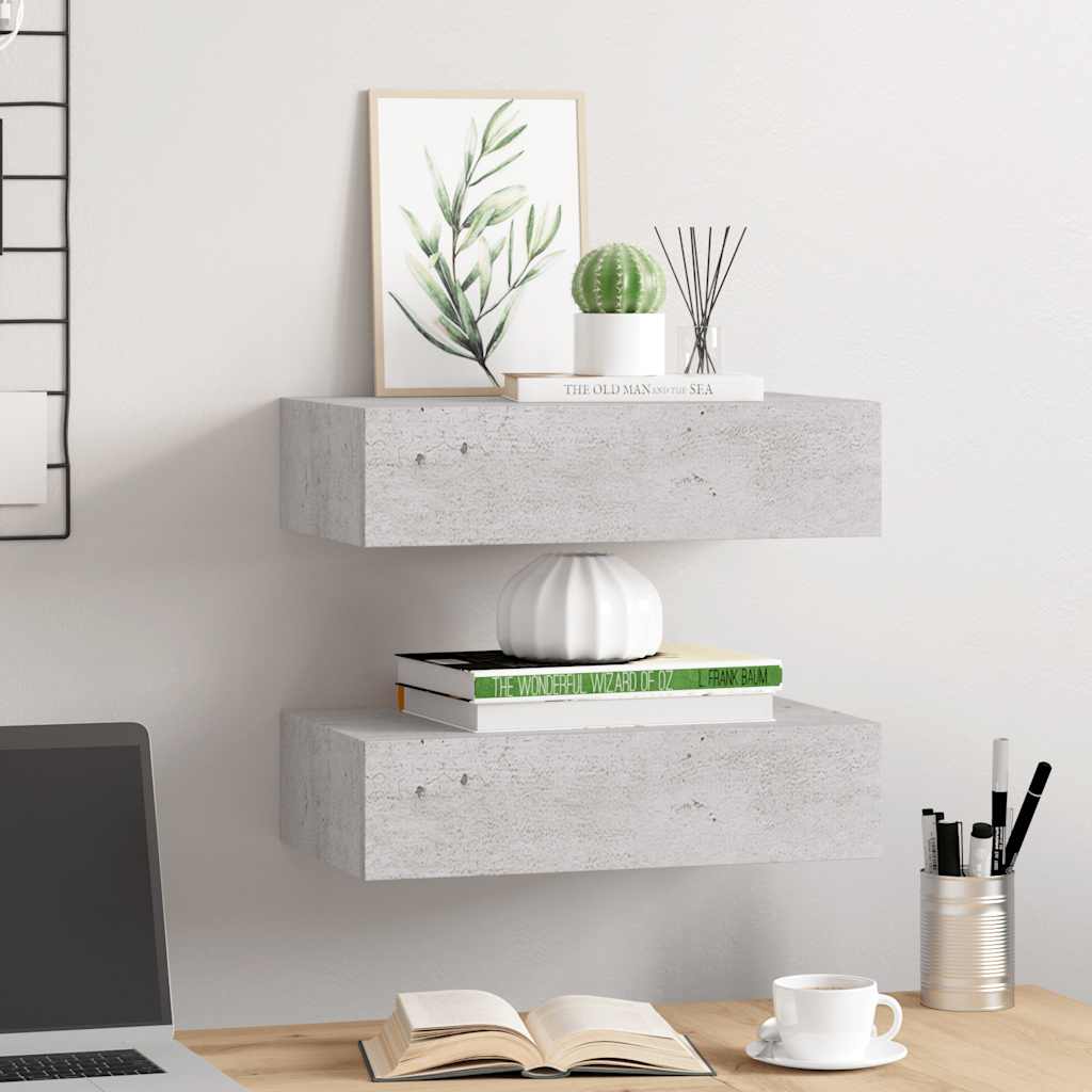 Scaffali con Cassetti 2 pz Grigio Cemento 40x23,5x10 cm in MDF | homemem39