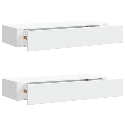 Scaffali con Cassetti da Parete 2 pz Bianchi 60x23,5x10 cm MDF | homemem39