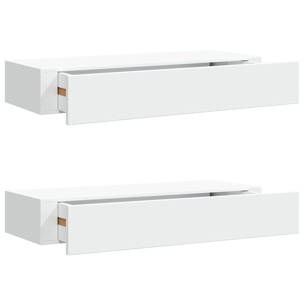 Scaffali con Cassetti da Parete 2 pz Bianchi 60x23,5x10 cm MDF