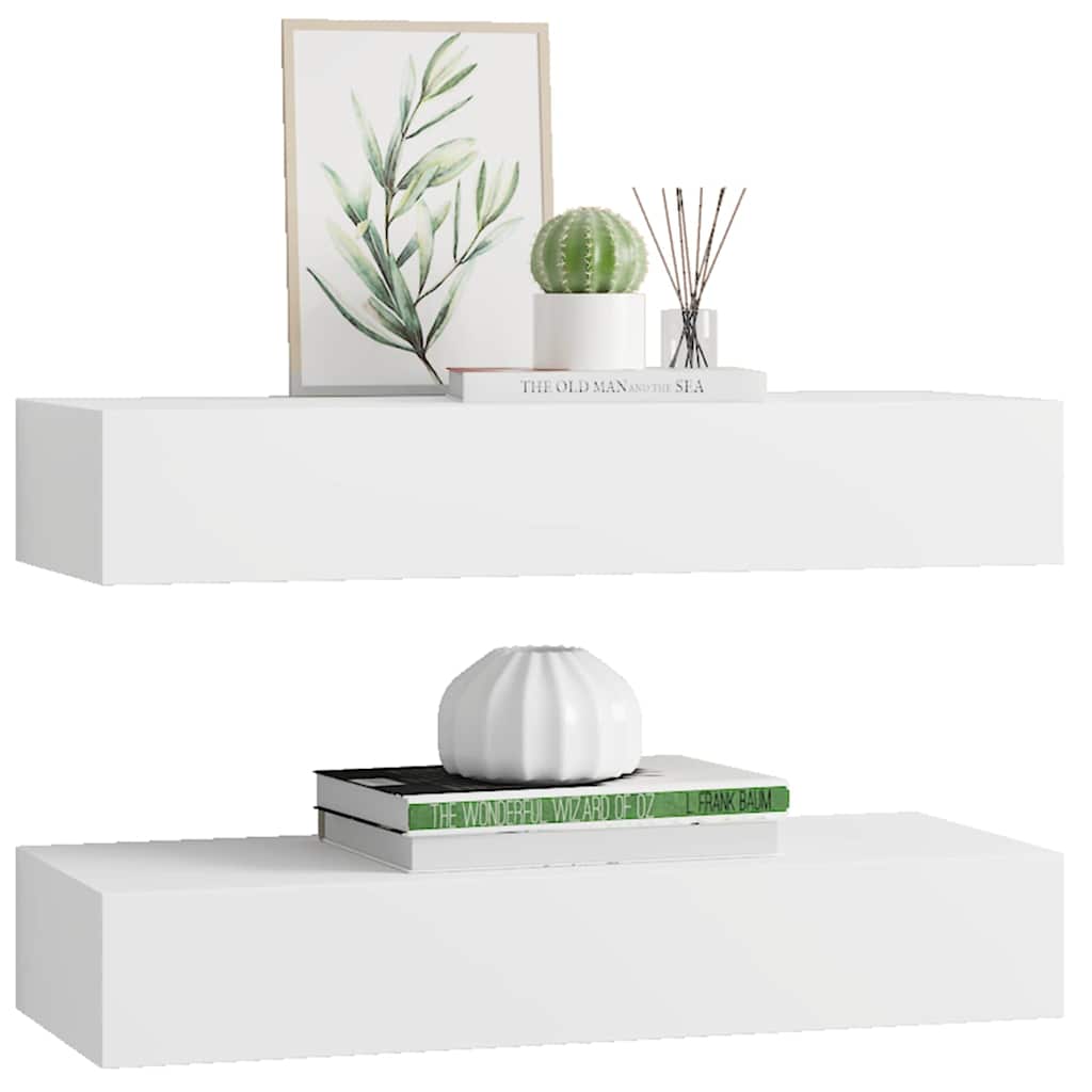Scaffali con Cassetti da Parete 2 pz Bianchi 60x23,5x10 cm MDF