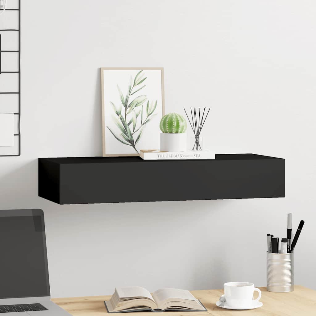Scaffale con Cassetti da Parete Nero 60x23,5x10 cm in MDF | homemem39