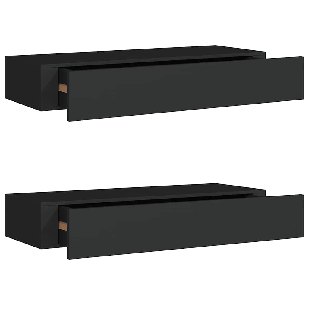 Scaffali con Cassetti da Parete 2 pz Neri 60x23,5x10 cm MDF | homemem39