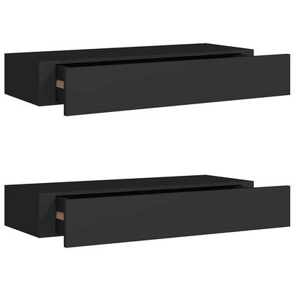Scaffali con Cassetti da Parete 2 pz Neri 60x23,5x10 cm MDF | homemem39