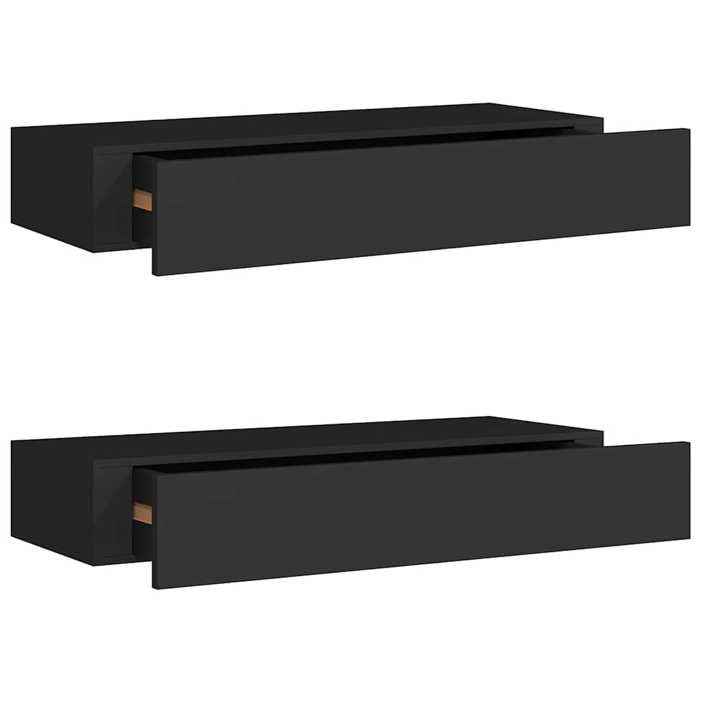 Scaffali con Cassetti da Parete 2 pz Neri MDF