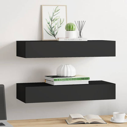 Scaffali con Cassetti da Parete 2 pz Neri MDF