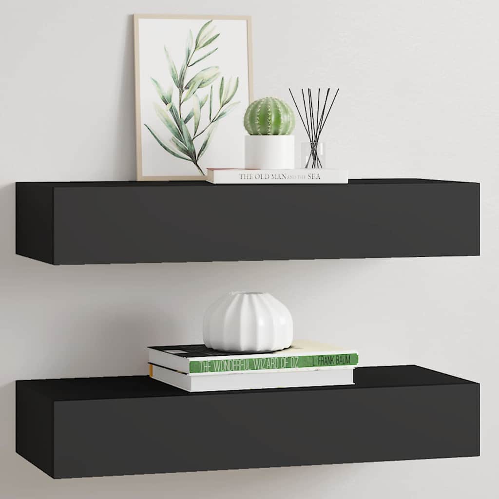 Scaffali con Cassetti da Parete 2 pz Neri MDF