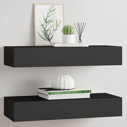 Scaffali con Cassetti da Parete 2 pz Neri MDF
