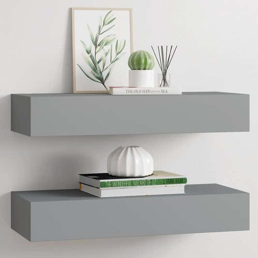 Scaffali con Cassetti da Parete 2 pz Grigi 60x23,5x10 cm MDF | homemem39