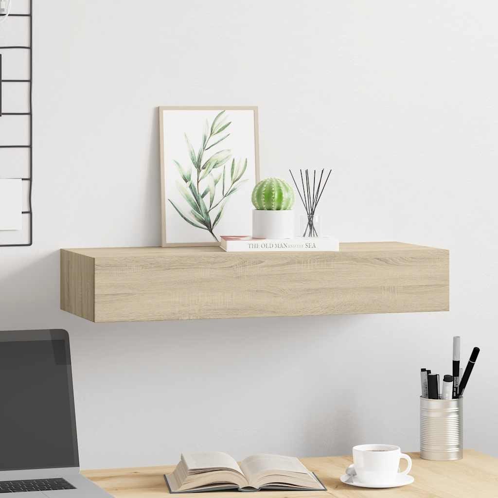 Scaffale con Cassetti da Parete Rovere 60x23,5x10 cm in MDF | homemem39