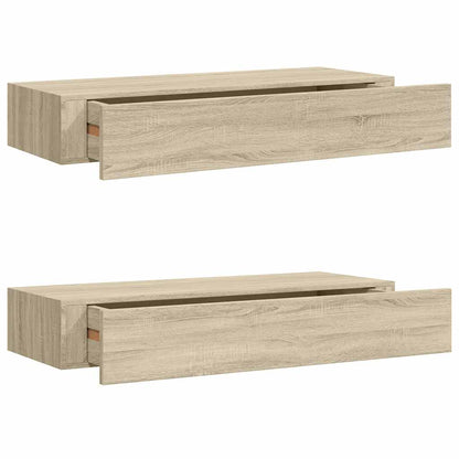 Scaffali con Cassetti da Parete 2 pz Rovere 60x23,5x10 cm MDF
