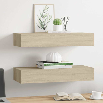Scaffali con Cassetti da Parete 2 pz Rovere 60x23,5x10 cm MDF