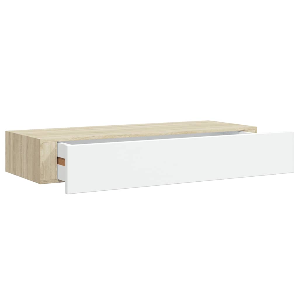 Mensola a muro con cassetti in rovere e bianco MDF