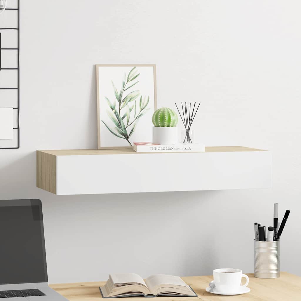 Mensola a muro con cassetti in rovere e bianco MDF