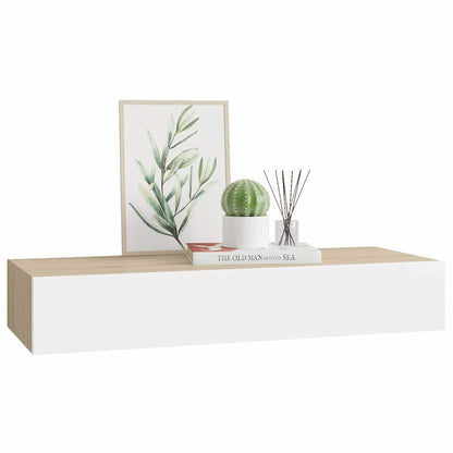 Mensola a muro con cassetti in rovere e bianco MDF