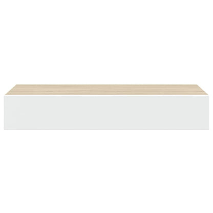 Mensola a muro con cassetti in rovere e bianco 60x23,5x10 cm MDF