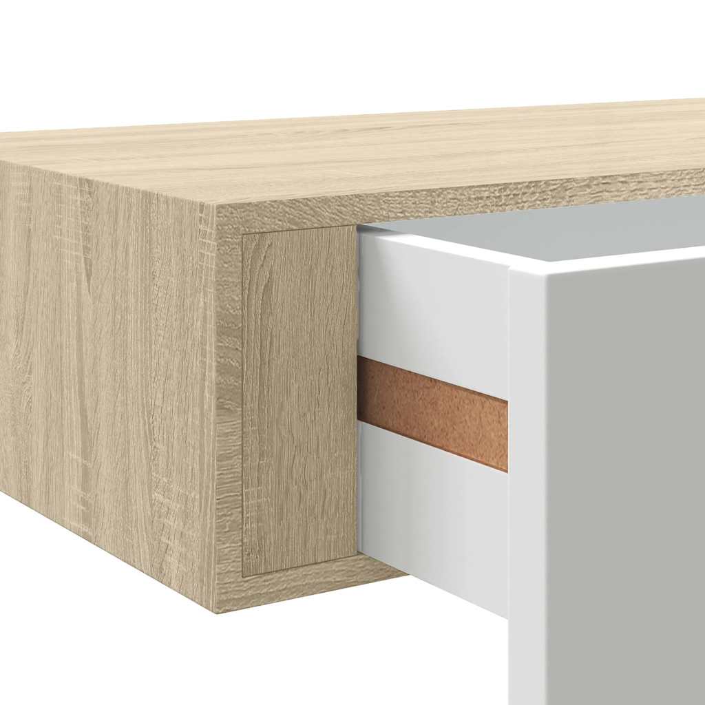 Mensola a muro con cassetti in rovere e bianco MDF