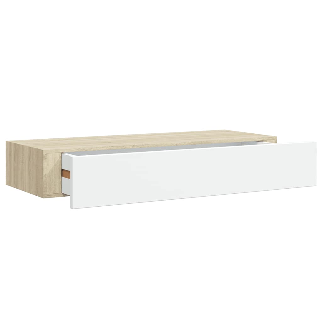 Scaffali a muro con cassetti 2 pz rovere e bianco 60x23,5x10 cm MDF | homemem39