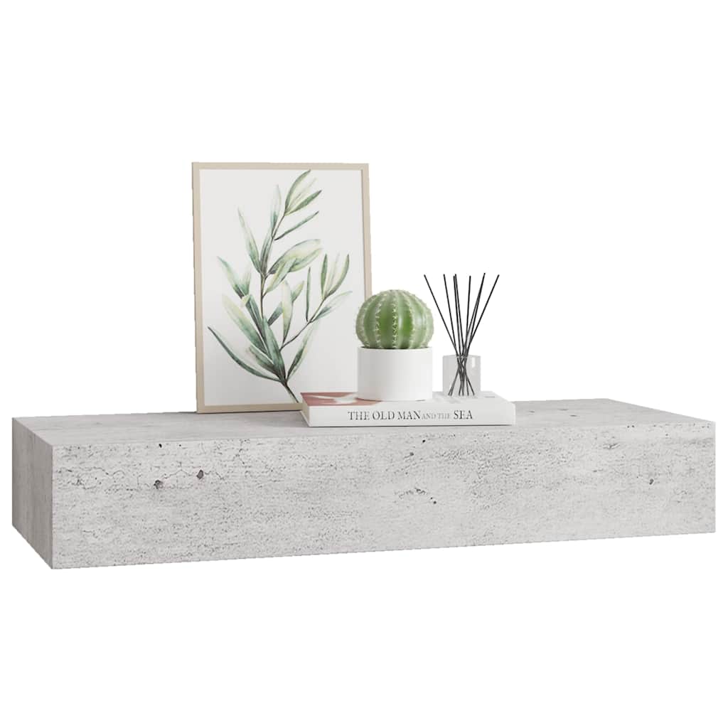 Scaffale con Cassetti da Parete Grigio Cemento 60x23,5x10cm MDF