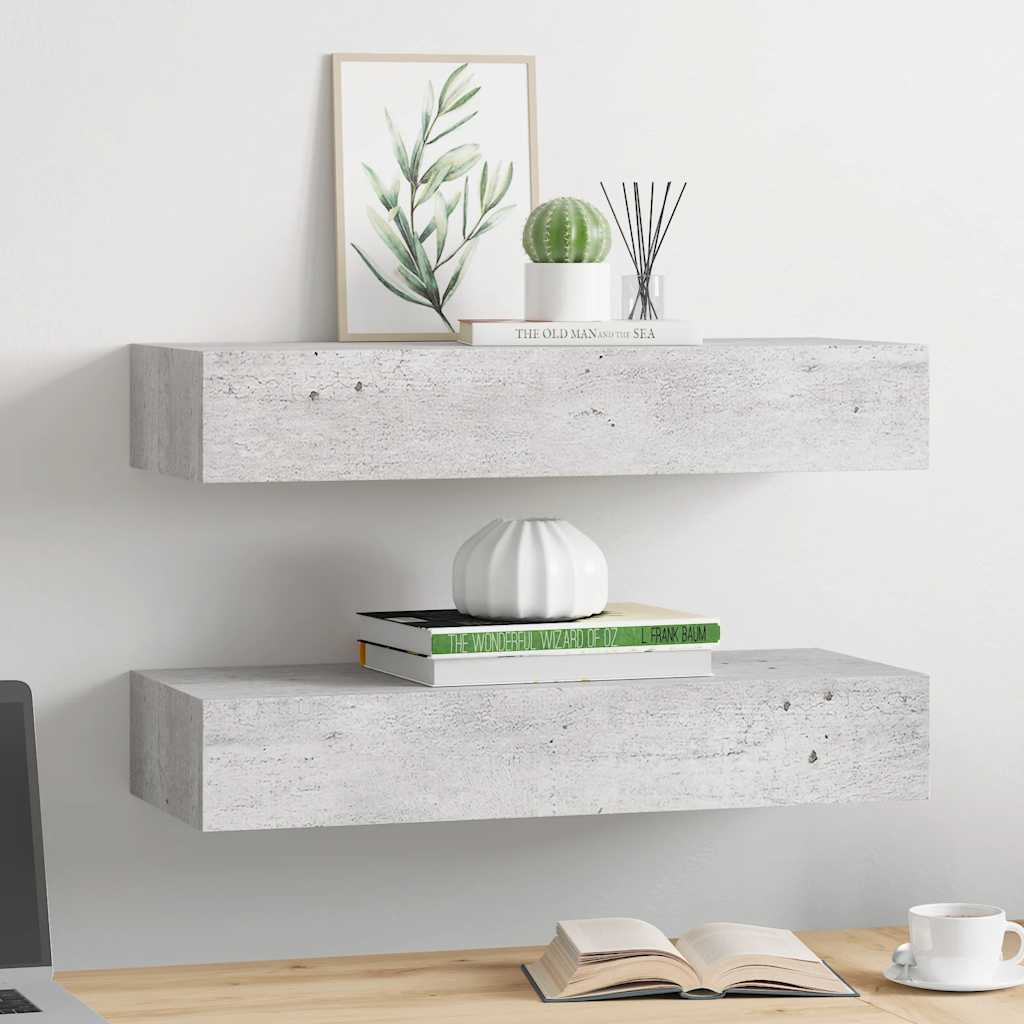 Scaffali con Cassetti 2 pz Grigio Cemento 60x23,5x10 cm in MDF | homemem39