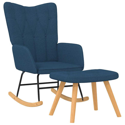 Poltrona a Dondolo con Poggiapiedi Blu in Tessuto