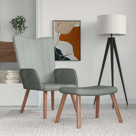 Poltrona Relax con Poggiapiedi Grigio Chiaro in Velluto - homemem39