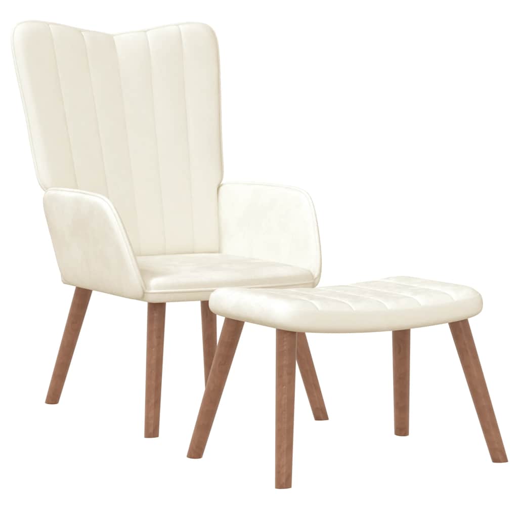 Poltrona Relax con Poggiapiedi Bianco Crema in Velluto | homemem39