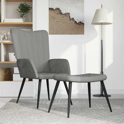 Poltrona Relax con Sgabello Grigio Chiaro in Velluto | homemem39