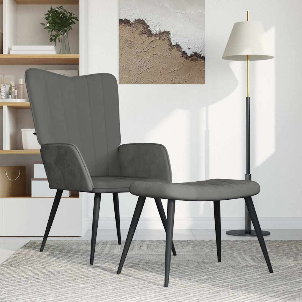 Poltrona Relax con Sgabello Grigio Scuro in Velluto | homemem39
