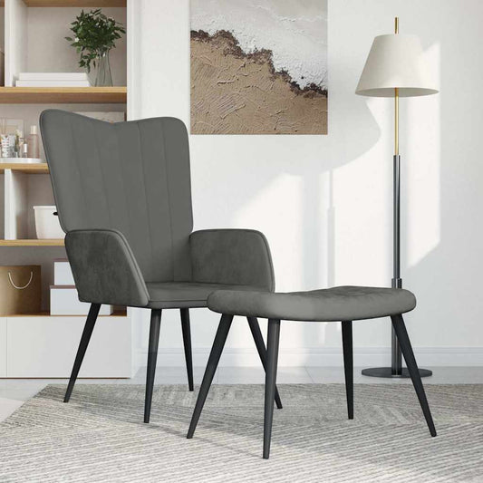 Poltrona Relax con Sgabello Grigio Scuro in Velluto | homemem39