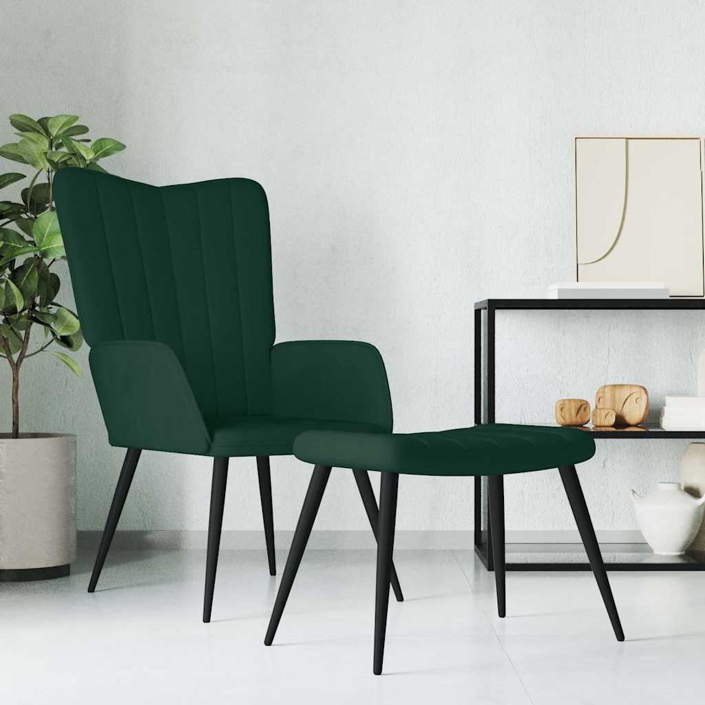 Poltrona Relax con Sgabello Verde Scuro in Velluto | homemem39