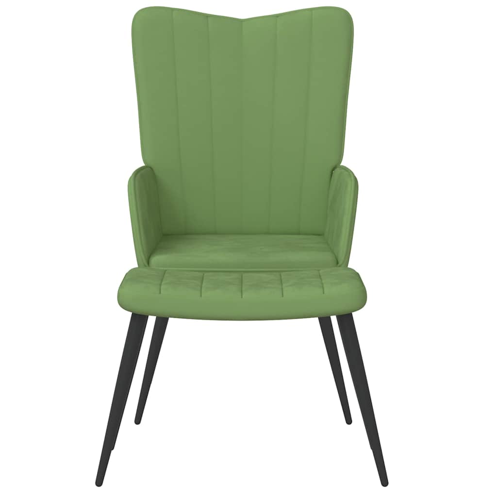 Poltrona Relax con Sgabello Verde Chiaro in Velluto