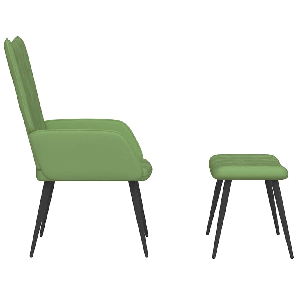 Poltrona Relax con Sgabello Verde Chiaro in Velluto