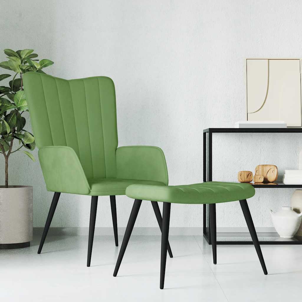 Poltrona Relax con Sgabello Verde Chiaro in Velluto | homemem39