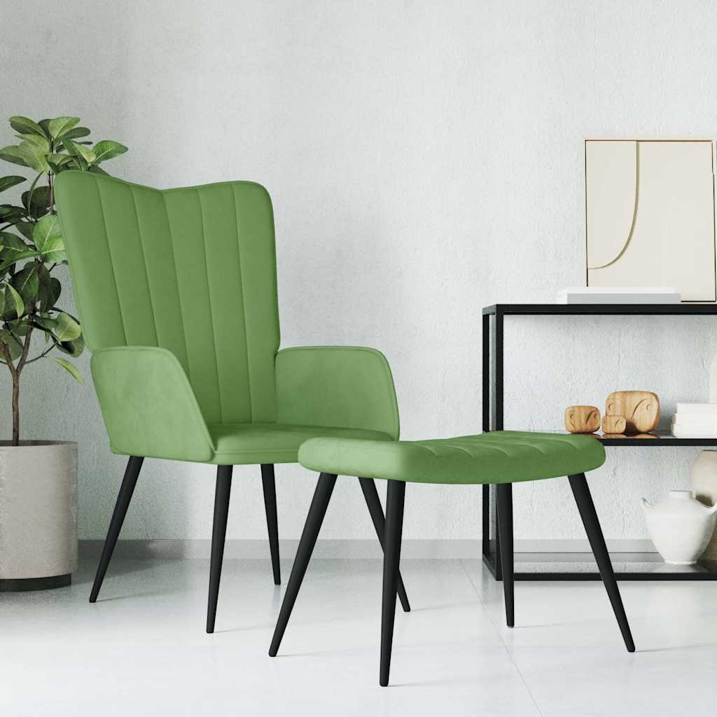 Poltrona Relax con Sgabello Verde Chiaro in Velluto
