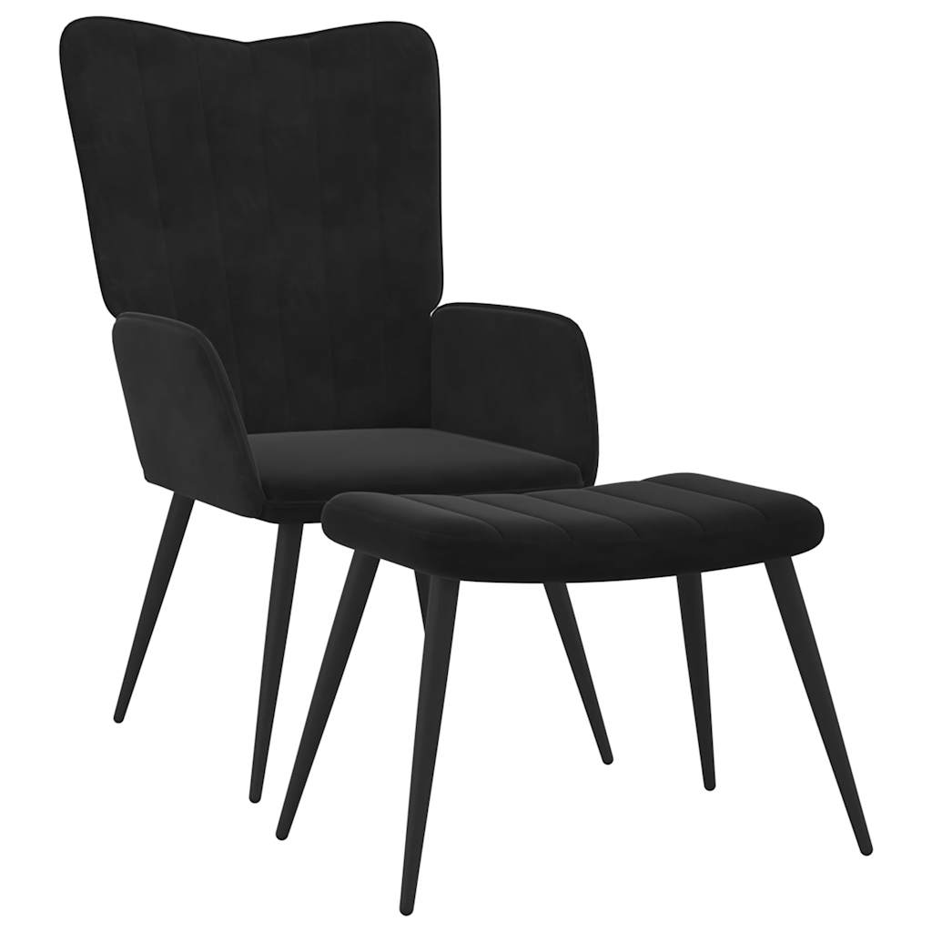 Poltrona Relax con Sgabello Nero in Velluto | homemem39